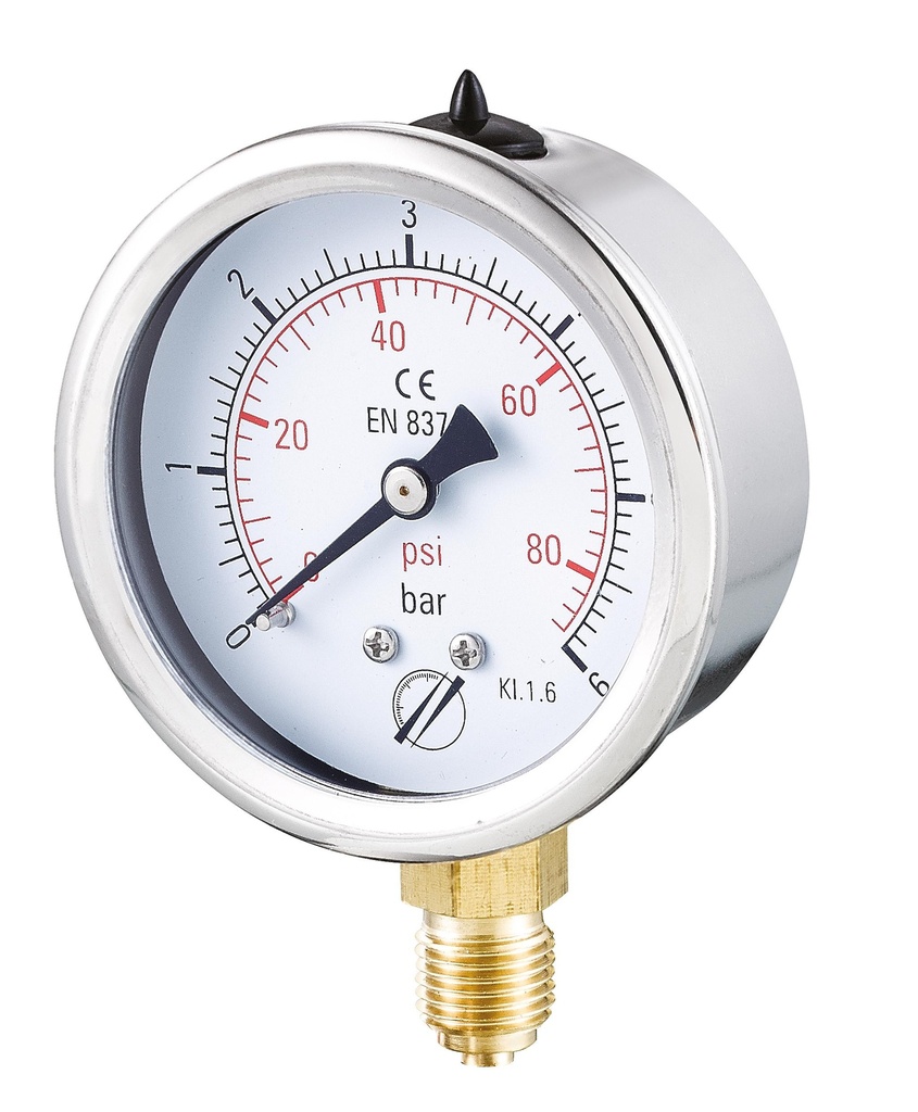 MANOMETRE SEC RADIAL Ø63MM 0-10B 1/4"G LAITON CL1,6 BOITIER ACIER MANO35